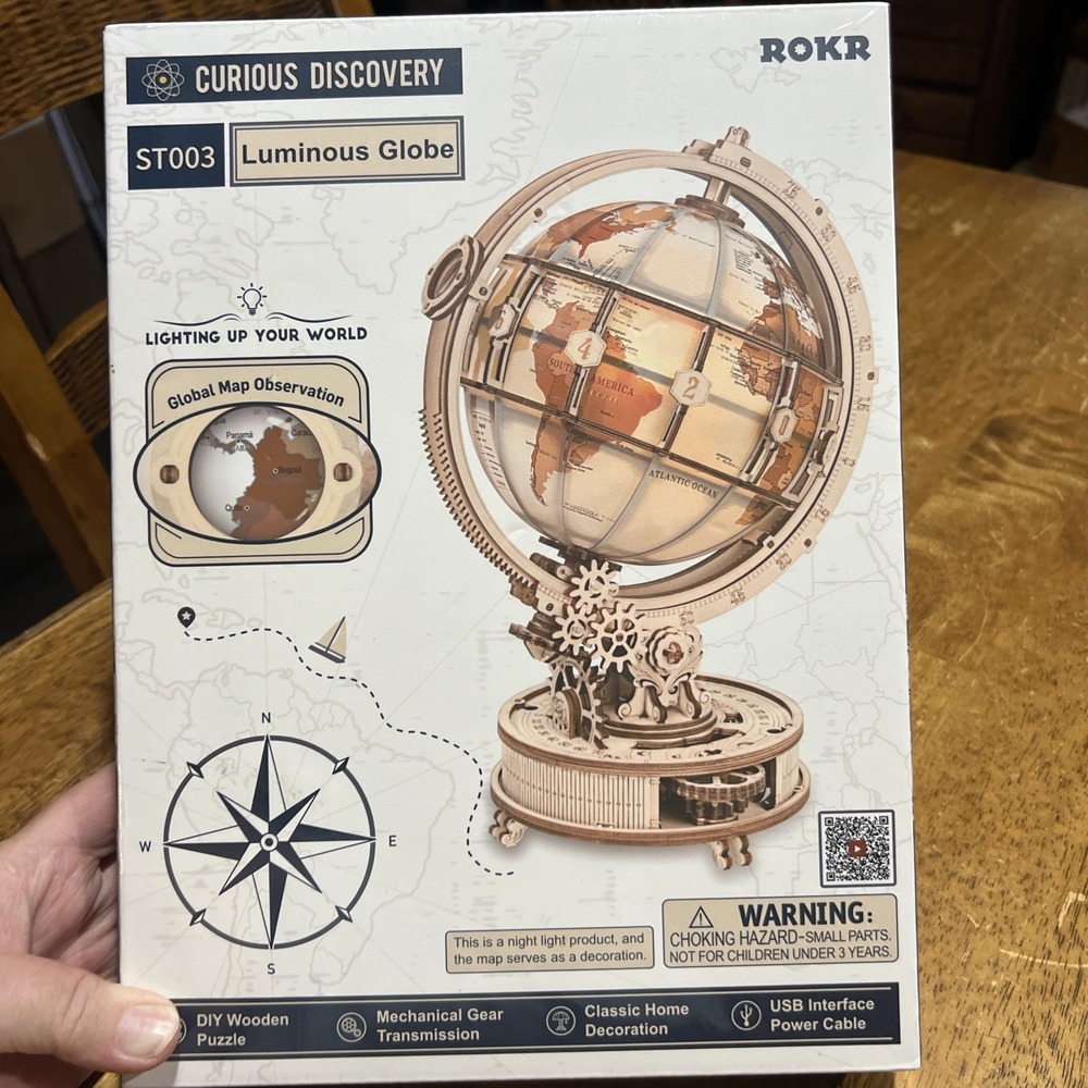 ROKR Luminous Globe 3D Wooden Puzzle Games Model Building Kit -- New And Sealed